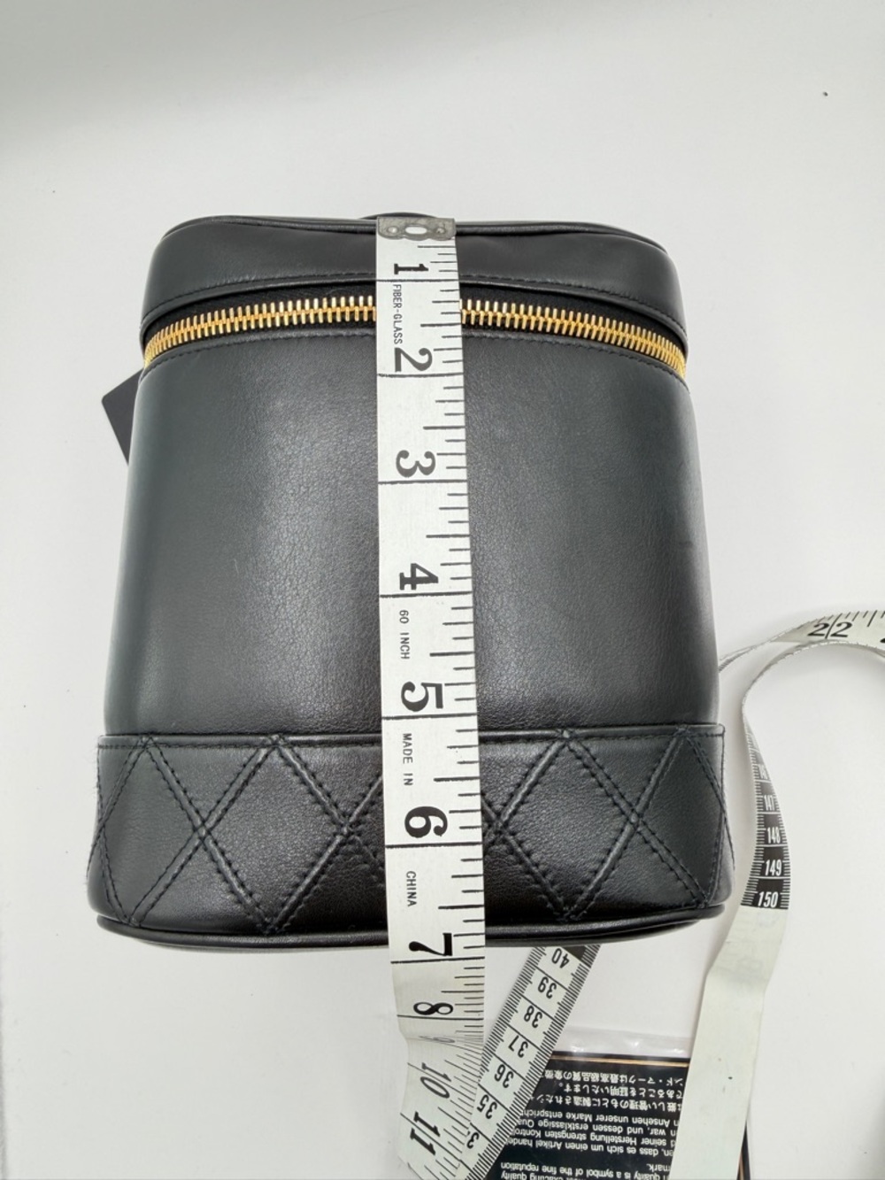 Vintage CHANEL Lambskin CC Logo Vanity Cosmetic Bag Handbag Black Gold with Card - Picture 12 of 16